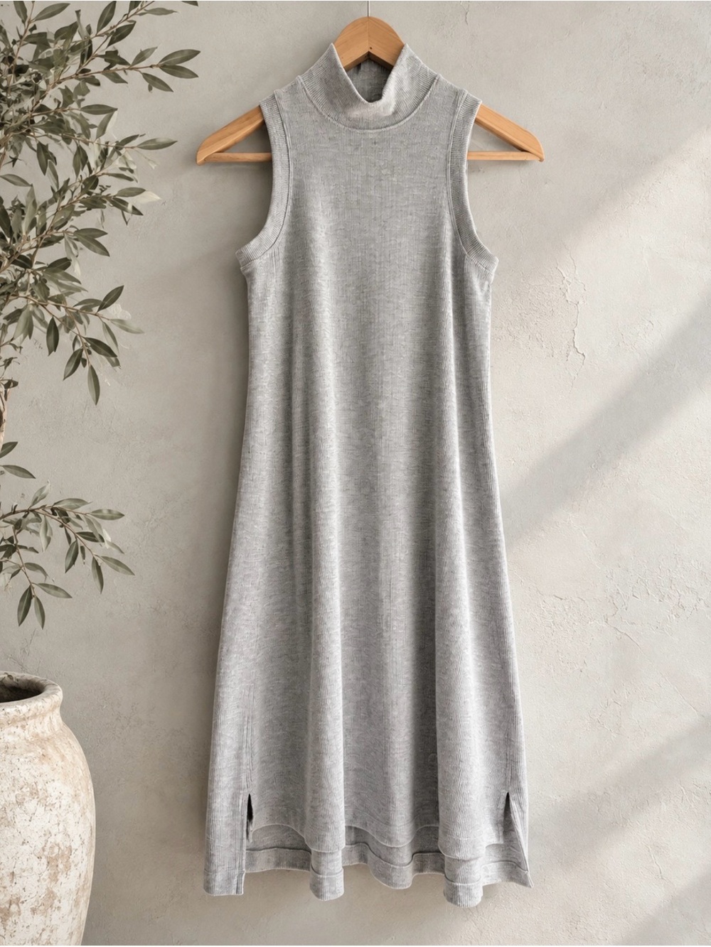 lululemon Gray Ribbed Midi Dress Mock Neck Minimalist Athleisure XS